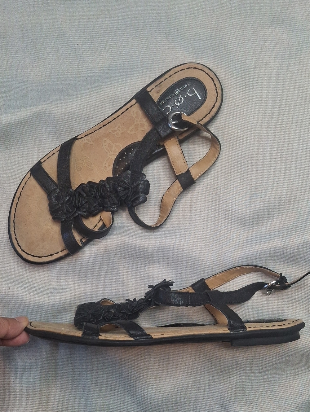 b.o.c. Black Floral T-Strap Slingback Sandals